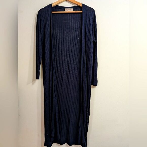 Philosophy navy ribbed long duster cardigan, open front, size L, viscose - Picture 3 of 10